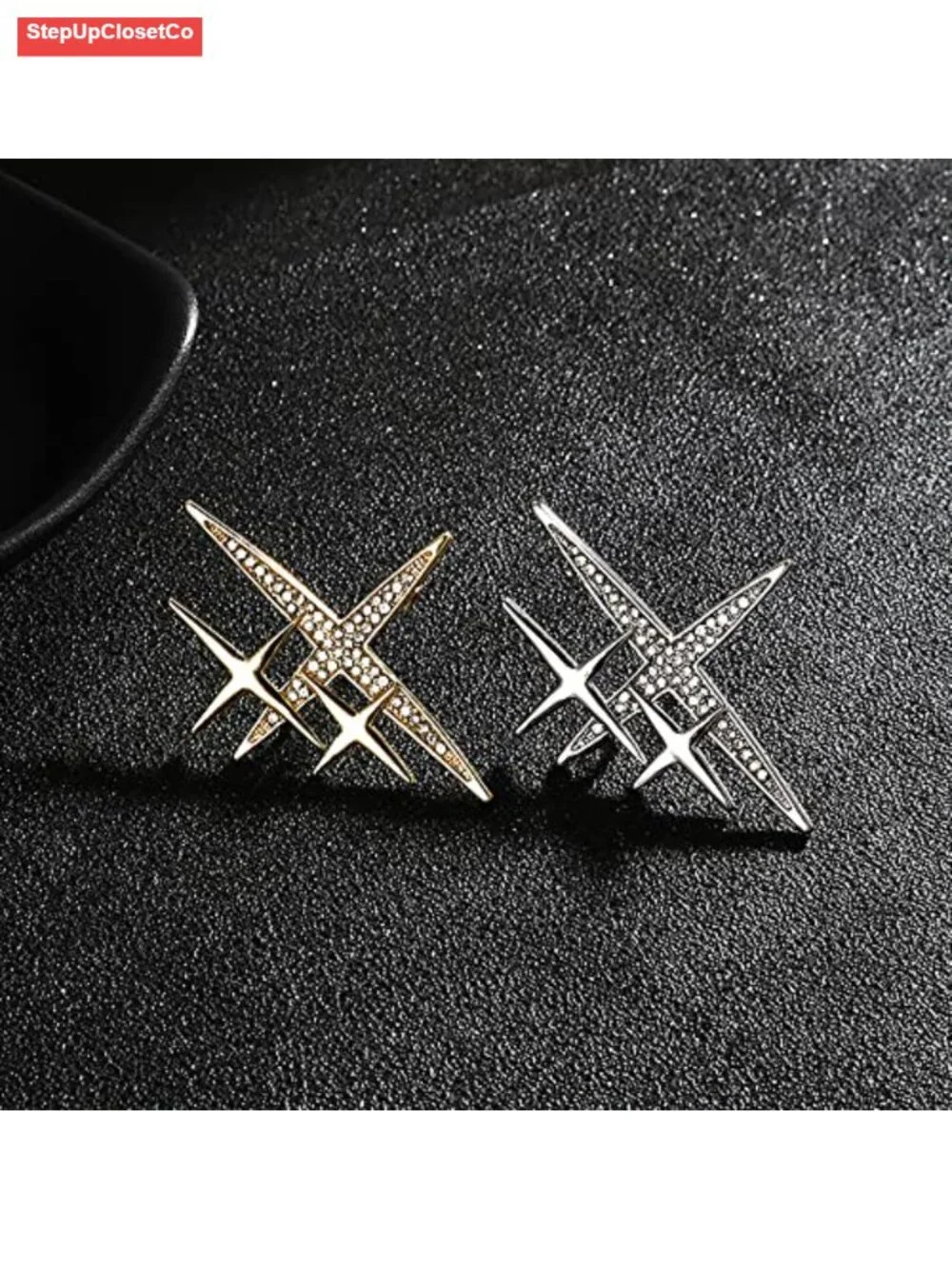 14K Gold Plated Starburst Brooch Pin Crystal Lapel Pin for Women